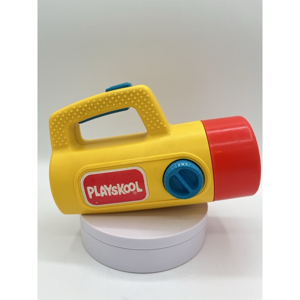 Vintage Playskool Yellow Flashlight 1986 Working Red & Green Clear Filter Lenses